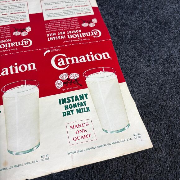 Carnation Instant Dry Milk Vintage Uncut Product Label - 1960's Advertisement - Picture 2 of 8